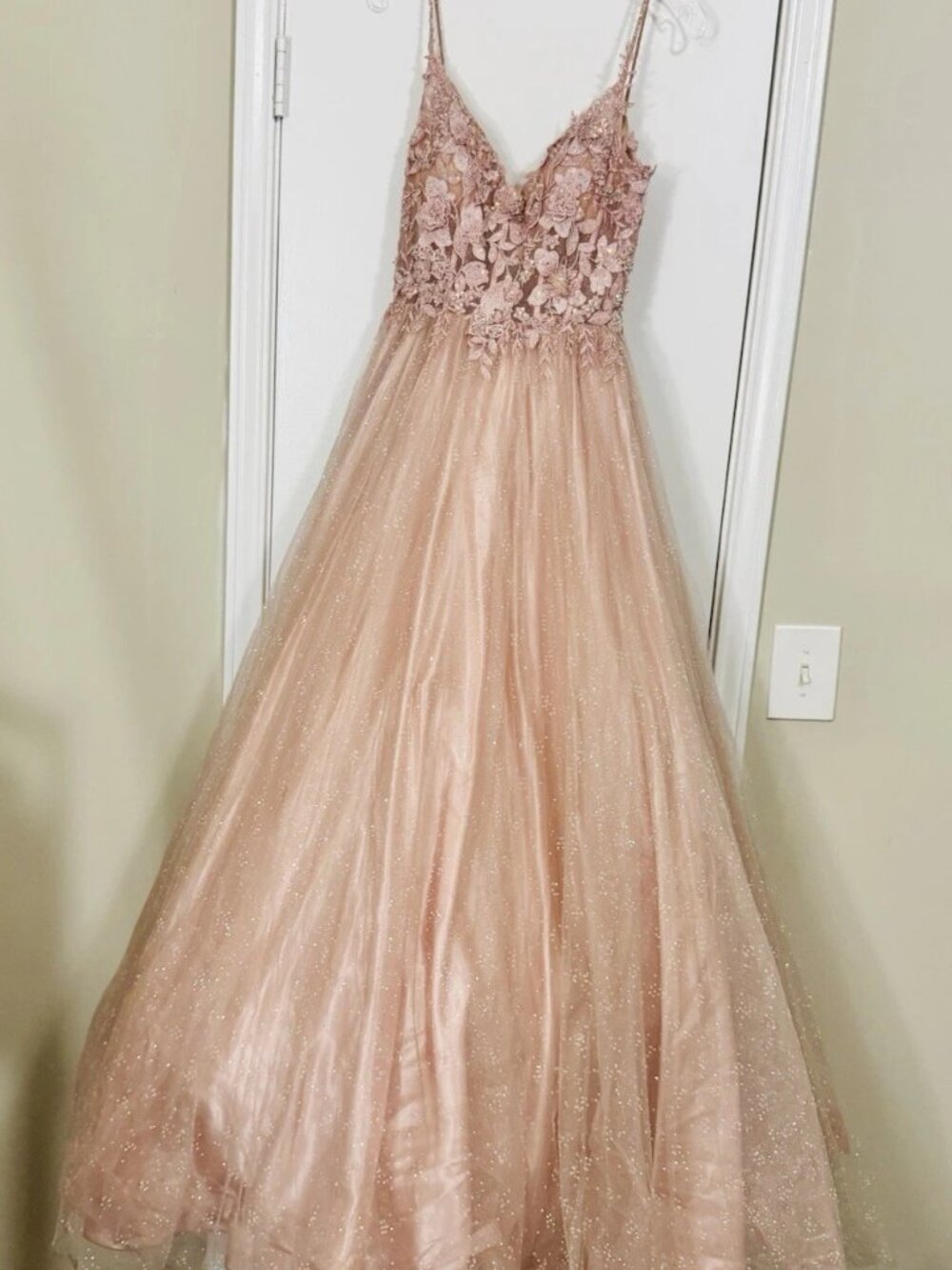 Sherri Hill 54965 Blush Pink A-Line Glitter Tulle Lace Prom Dress 2 NWT